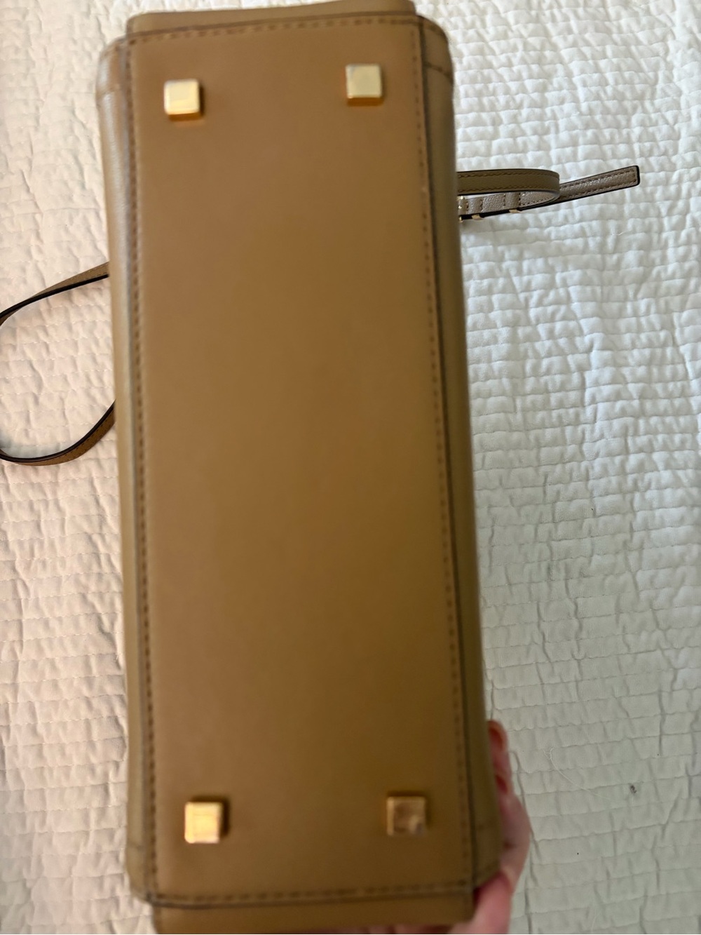 Michael Kors Tan Leather Satchel with Gold MK Charm - Picture 2 of 15